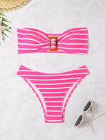 Blue Striped Bikini 2025 Brazilian Biquini Bandeau Two Pieces Swimsuit Women Thong Bathing Suit Swimwear Female Summer Beachwear