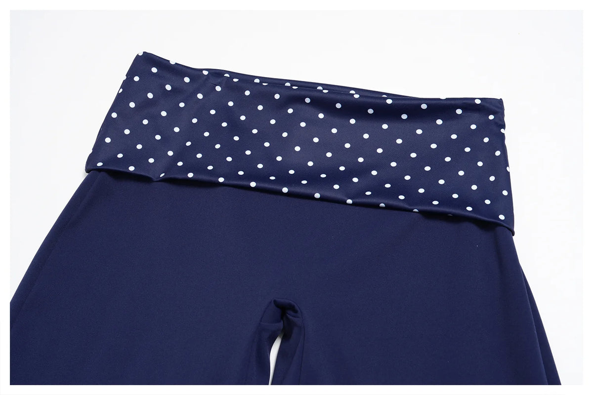 Women's 2 Piece Yoga Set Halter Neck Crop Top Fold Over Waist Wide Legged Flare Trousers Polka Dot Striped Gym Workout Running