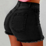 Summer Women Shorts High Waist Washed Retro Distressed Ripped Edge Butt-lifted Slim Fit Pockets Casual Club Party Short Pants