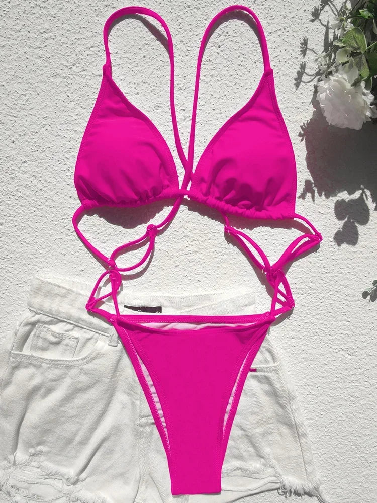 High Cut Out G String Female Swimwear One Piece Swimsuit Women Mini Micro Thong Monokini Bather Backless Bathing Suit Swim Wear