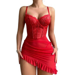 Women's Lace Sexy Lingerie Summer Transparent Dress Underwear Nightdress Delicate Nightgown with Panties Babydolls