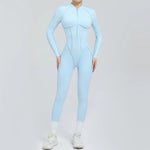 Padded Women Long Sleeve Sport Yoga Jumpsuit Workout Clothes for Women Sportwear Backless Zipper Fitness Gym Outfit