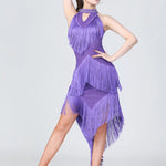 Women's Sparkling Sequin Carnival Irregular Tassel Dress Latin Dance Stage Costume Squins Fringe Tassel Sexy Bodycon Party Dress