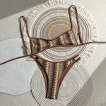 Crochet Striped High Leg Cut Brazilian Bikini Female Swimsuit Women Swimwear Two-pieces Bikini Set Bather Bathing Suit Swim Lady