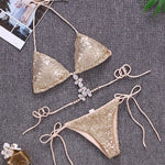 Shiny Sequins Jewelled Diamond Bikini Women Micro Bikini Swimwear Female Swimsuit Two Pieces Bikini Set Halter Bathing Suit Swim