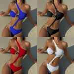 Sexy Black Hollow Out Bikini 2025 Women One Shoulder Metal DesignerBackless Thong One Piece Swimsuit Summer Bathing Suits