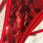 Red Sequin Shiny Bandeau Bikini String Micro Thong Sexy Swimsuit Women 2026 Metal Ring Swimwear Bikinis Sets Swimming Suit Wear