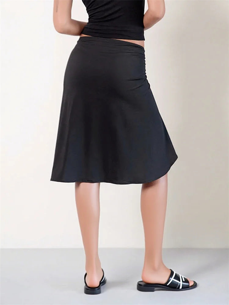 Summer Solid/Stripe/Plaid Midi Skirts for Women Casual Elegant A-Line Skirt for Beach Vacation Streetwear