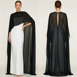 Women's Sheer Chiffon Cape Bat Sleeve Floor Length Shawl Elegant Cover Up Tops Party Evening Cape Blouse f
