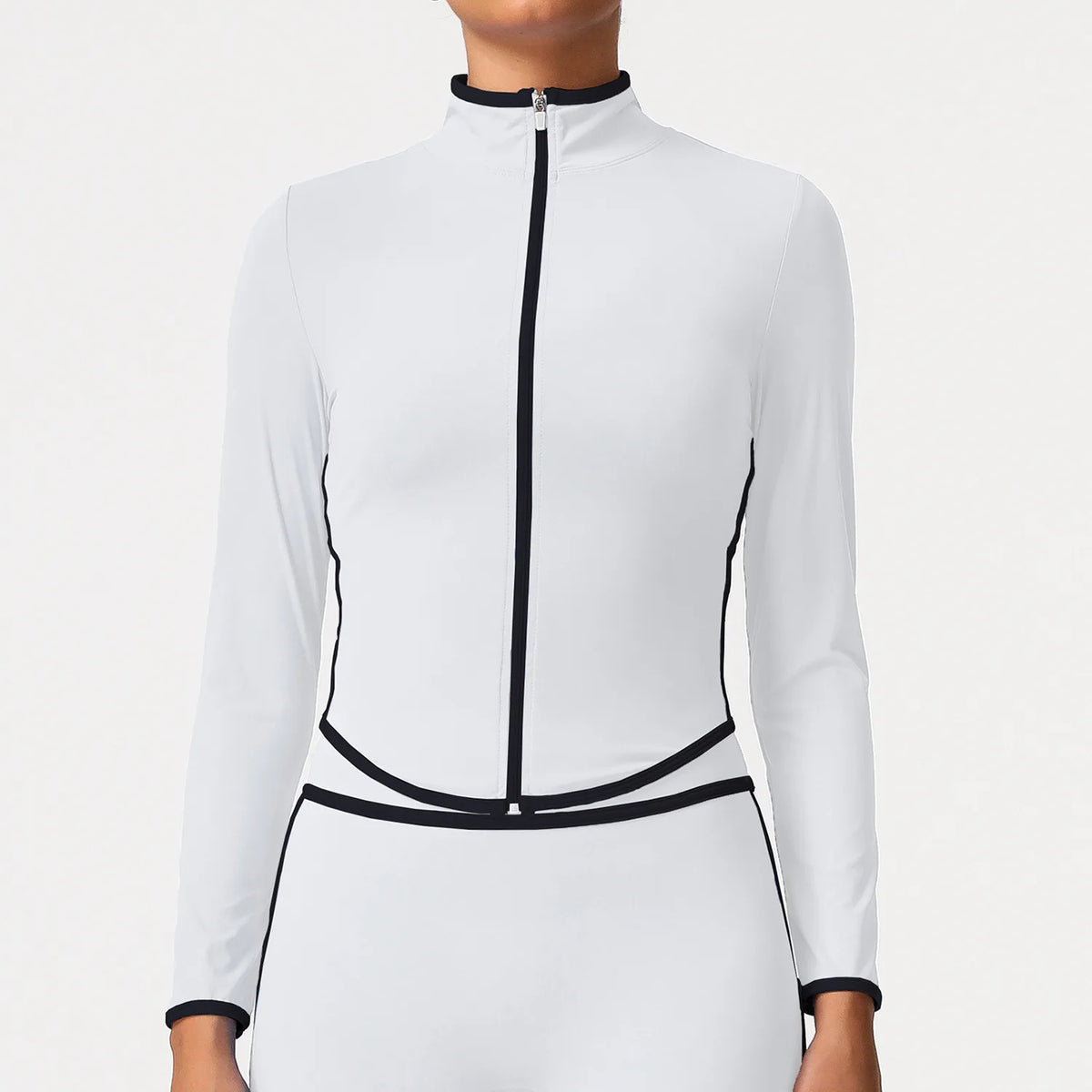 Women's Yoga Top Color-Block Zipper Stand Collar Bare Jacket Autumn Winter Outerwear Running Fitness Long Sleeve Coat