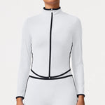 Women's Yoga Top Color-Block Zipper Stand Collar Bare Jacket Autumn Winter Outerwear Running Fitness Long Sleeve Coat