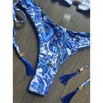 Sexy Flowers Printed Halter Brazilian Bikini Female Swimsuit Women Swimwear Two-Pieces Bikini Set Bather Bathing Suit Swim V6070