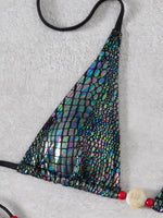 DEKA Beaded Snake Skin Bikini Set Halter Strappy Female Swimsuit Women Swimwear Bikini Bather Bathing Suit Swim