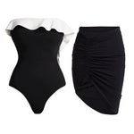 Women's Sexy One Piece Swimsuit Set with Cover up Push-Up Strapless Print Bathing Suit Summer Beachwear Beach Swimwear