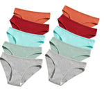 10Pcs/Set Women Cotton Briefs Breathable Panties Low Waist Briefs Sports Solid Soft Skin-Friendly Underwear Daily Wear S-XXL