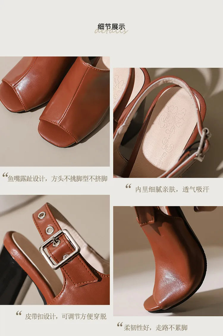 New Women Sandals Peep Toe High Heels Summer Gladiator Shoes Black Brown Woman Ankle Strap Sandalias Female Mujer Big Size