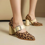 SpringAutumn New Model Fashion High Heels Nude Shoes Color Blocking Pointed Tip Buckle Leopard Print Sexy Party Women's Shoes
