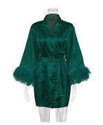 White Bride Wedding Robe with Feathers Women Satin Peignoir Sexy Bridesmids Kimono Gowns Short Bathrobe Bridal Intimate Lingerie