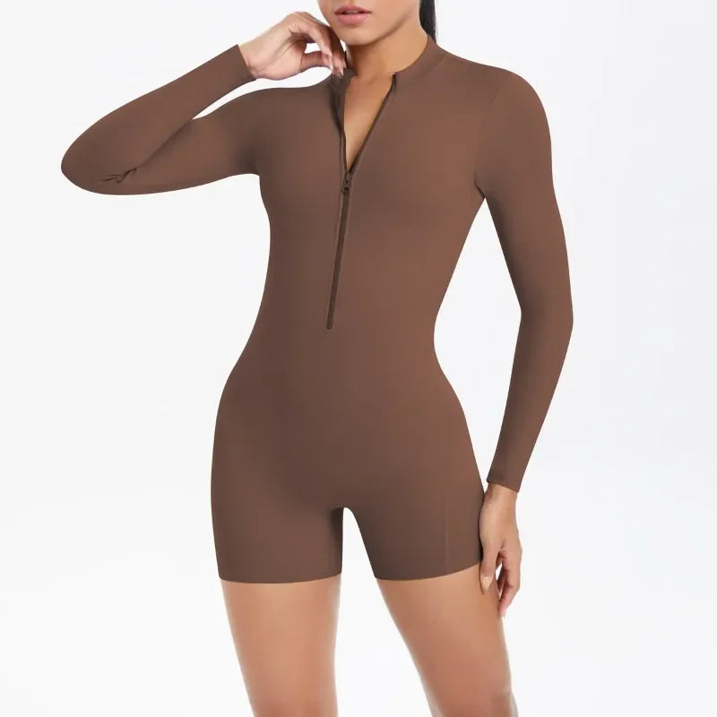 Women's Yoga Jumpsuits Sports Fitness Backless Half Zipper Peach Hip-Lifting Naked Feel Gym Running Workout One-Piece Bodysuits