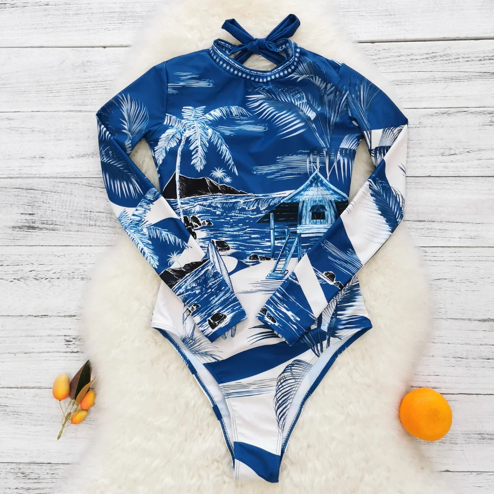 2026 Surfing Sport Swimsuit Long Sleeves Women One Piece SwimsuitSwimwear Solid Monokini Bathing Suit Tropical Bodysuit Female