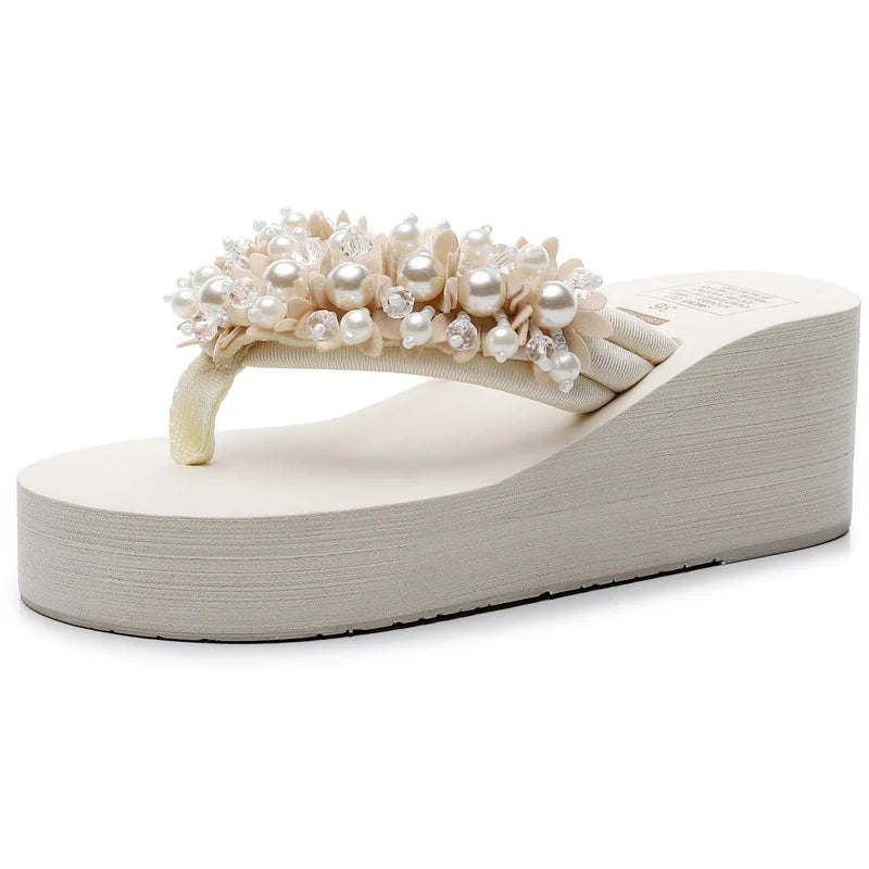 Big Size 42 Fashion Flip Flops For Women Summer Wedges Shoes EVA Sole String Bead Female Indoor Beach Slippers Slip-on Sandals