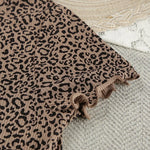 Women Leopard Print Pleated Pajama Set Ruffle Short Sleeve Crop Top Elastic High Waist Shorts Soft Casual Loungewear Sleepwear