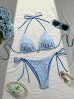 Sexy Mesh Flower Bikinis Sets Women Hot Pink Halter Push Up Bra Tie Side Swimsuit 2026 Beach Bathing Suit Holiday Micro Swimwear