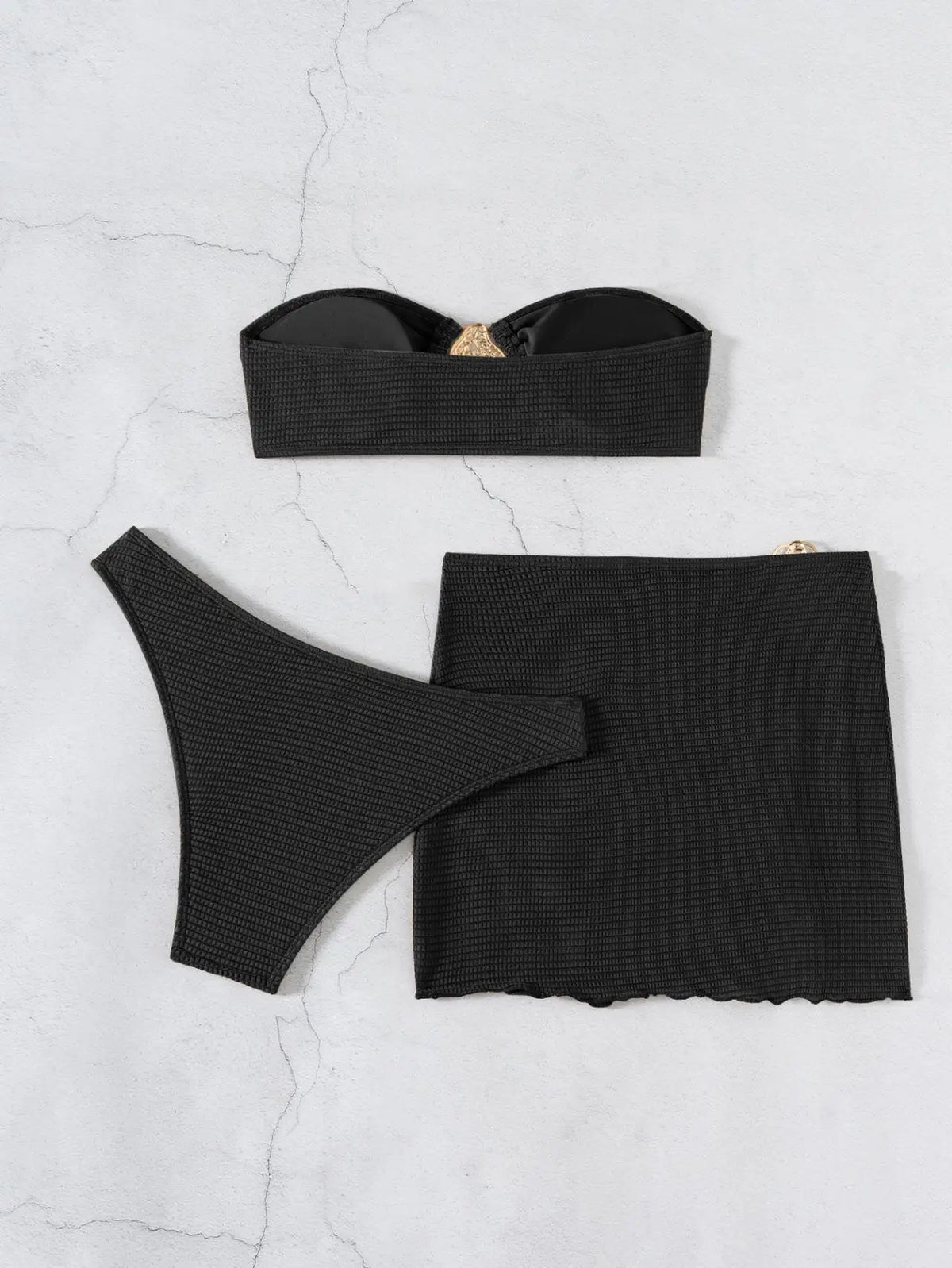 With Skirt Wrinkled Bandeau Bikini Female Swimsuit Women Swimwear Three-pieces Bikini Set Metal Ring Bathing Suit Swim Beachwear