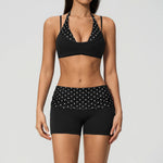 Breathable Striped Patchwork Yoga Clothing Women Fake Two-piece Sports Bra Folding High Waist Shorts Gym Running Fitness Suit