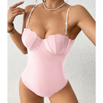 Push Up One Piece Swimsuit Female 2026 Swimwear Women Scallop Bathing Suits Summer Beach Wear Pearl Monokini Swimming Suit Black