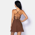 Summer Sleeveless Tennis Dress for Women Pink Hollow Out Backless Lace Up Gym Fitness Golf Badminton Pocket Skirt Suit Sportwear