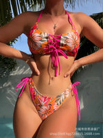New Cross-Strap Split Beach Sets Women's European & American Sexy Print Bikini Set for Foreign Trade Fashion Swimsuits