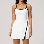 Naked Women's Tennis Dresses for Women Breathable Back Hollowed Out Sleeveless Mini Dress Built in Shorts Tight Sports Skirt