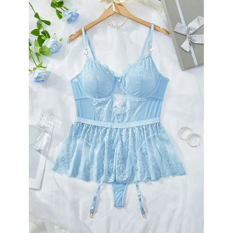 Lenceria Mujer Sexy Push Up Bras Sexy Outfits Bra Panties Set G-string Garter Belt Lenceria Set Lace Dress Women's Intimates