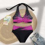 New Women High Waisted Halter Bikini Set Modest Triangle Tummy Control Swimwear Hot Spring Beach Vacation Summer Panties Sets