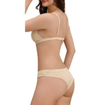 Women Cotton Bra and Panties Set Wireless Push-Up Bra Low-Waist Thongs G-string Sexy Lingerie Women's Breathable Underwear Set