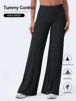 Womens Summer Casual Straight Leg Sports Pants High Waist Stretch Wide Leg Pants Tummy Control Workout Yoga Pants Outdoor Fitnes