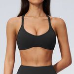 Solid Color Soft Cross Back Fitness Bra Women Tights Yoga Vest High Strength Shockproof Gym Sports Top Push Up With Chest Pad