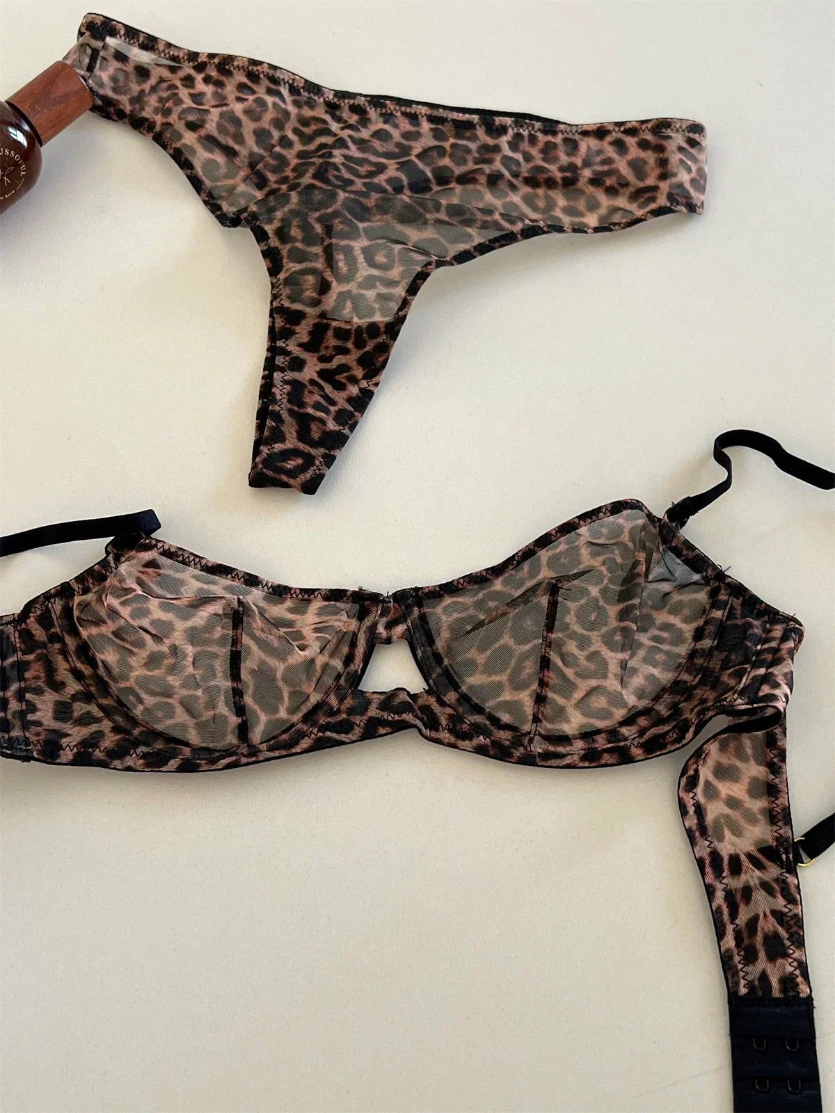 Leopard Printed Underwire Bra and Panty Set Women Sexy Lingerie Transparent Push Up Outfit Lace Underwear