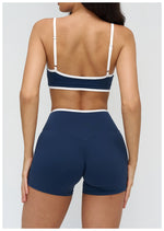 Patchwork Backless Yoga Sets Women Sportswear High Waist Gym Scrunch Bum Shorts Set Female Fitness Sports Suit Workout Clothes