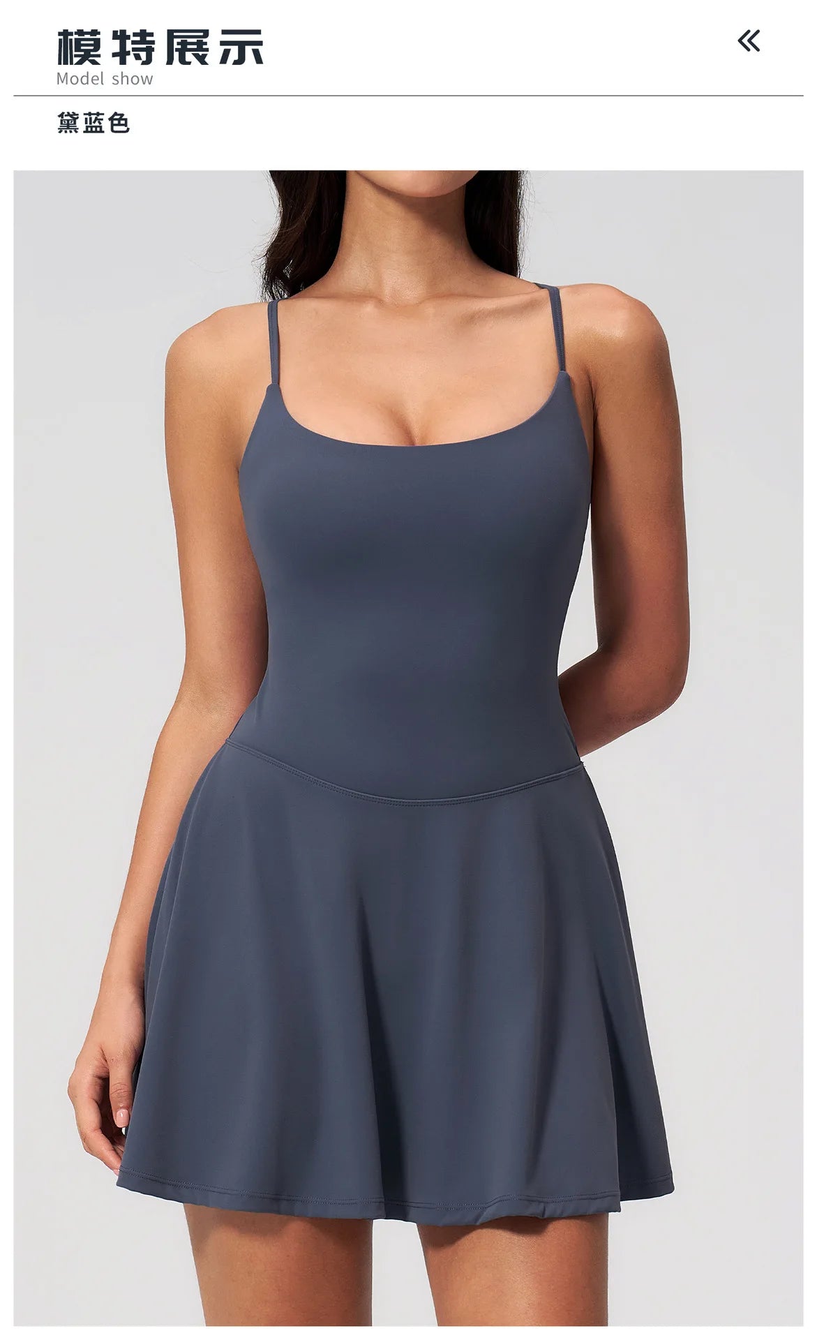Women Tennis Dress with Shorts Pocket Square Neck Hollow Back Sleeveless One Piece Sports Outfit Fitness Pleate Mini Dresses