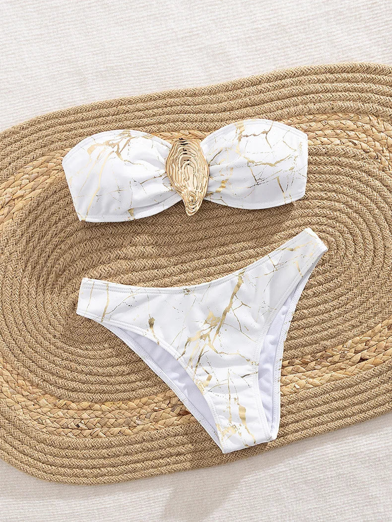 Seashell Bandeau Bikini 2025 Sexy Women Swimsuits Female Swimwear Thong Bikini Set Brazilian Biquini Swimming Suit Beachwear