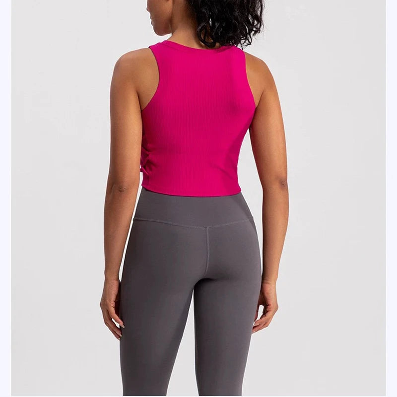 Women's Quick-Drying Breathable Yoga Vest for Fitness And Pilates Tight-Fit Exercise Top with Fixed Chest Cushion