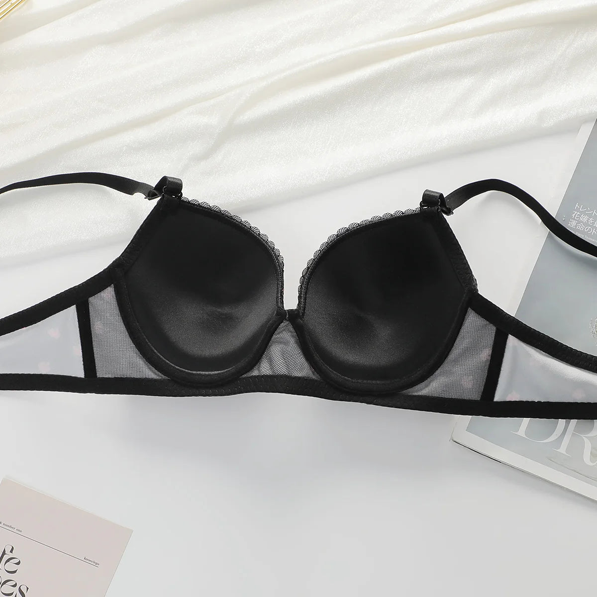 Two Piece Women Underwear Set With Floral Print Design 3/4 Cup Hood Gathered And Matching Triangle Underwear Sexy Lingerie A2169