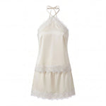 Women's Summer Satin Skirt Outfits Lace Trim Sleeveless Halter Camisole Tops with Mini Skirt 2 Piece Sets Retro Daily Date Wear
