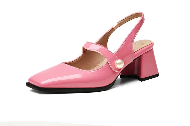 Elegant Slingback Sandals Women Summer Shoes Pink Black Silver Medium Heels Close Toe Office Party Shoes Female Large Size 45