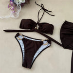 3PCS With Skirt Halter Metal Ring Bikini Female Swimsuit Women Swimwear Three-pieces Bikini set Bather Bathing Suit Swim K7157