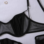 Toucheart Erotic Lingerie black Thin model see-through mesh Patchwork Body shaping gather together pure desire 5PCS with Gloves