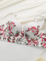 Floral Print Push Up Corset Bra For Women Sexy Longline Bustier Top Underwire Lingerie With Adjustable Straps B6060