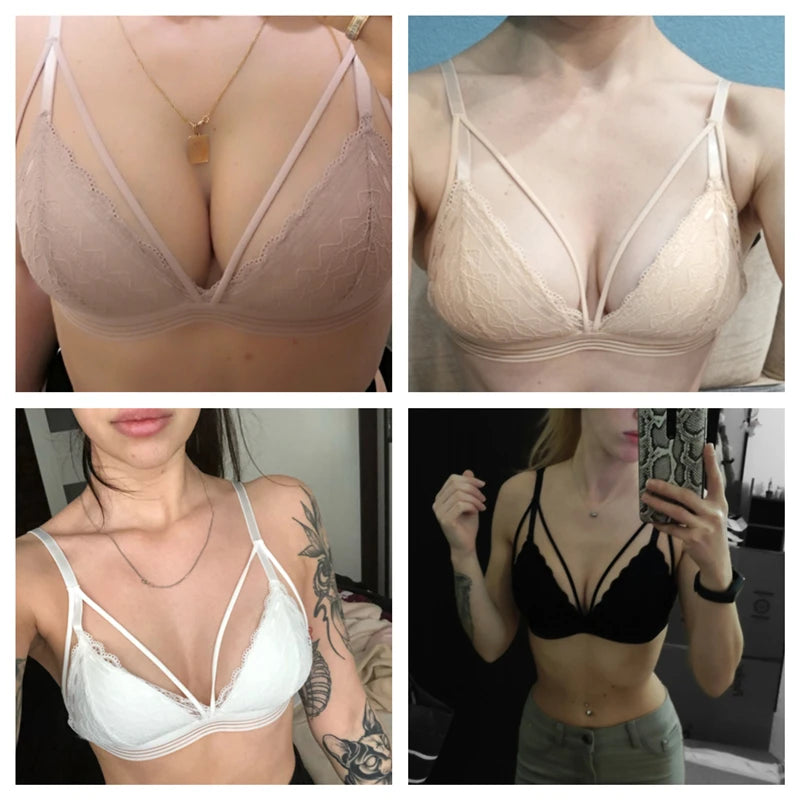 Sexy Deep V Lace Bra Thin Cup No Underwire Comfortable Daily Wear for Small Breasts Women's Fashion Underwear